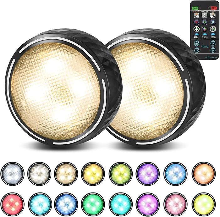 Battery Operated Puck Lights with Remote LED Under Cabinet Lighting Wireless Stick on Lights Colo... | Amazon (US)
