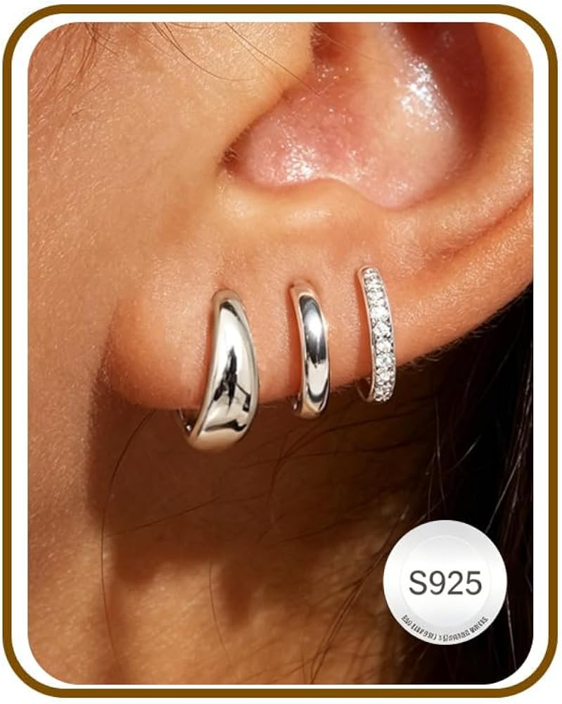 Jewelry for Her Gift 3 Pairs 925 Sterling Silver Earrings for Women Non Tarnish 14K Gold Plated S... | Amazon (US)