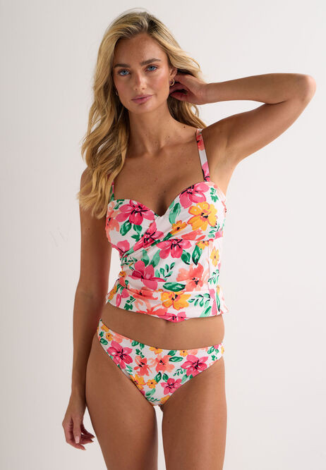 Womens White & Pink Floral Print Bikini Bottoms | Peacocks