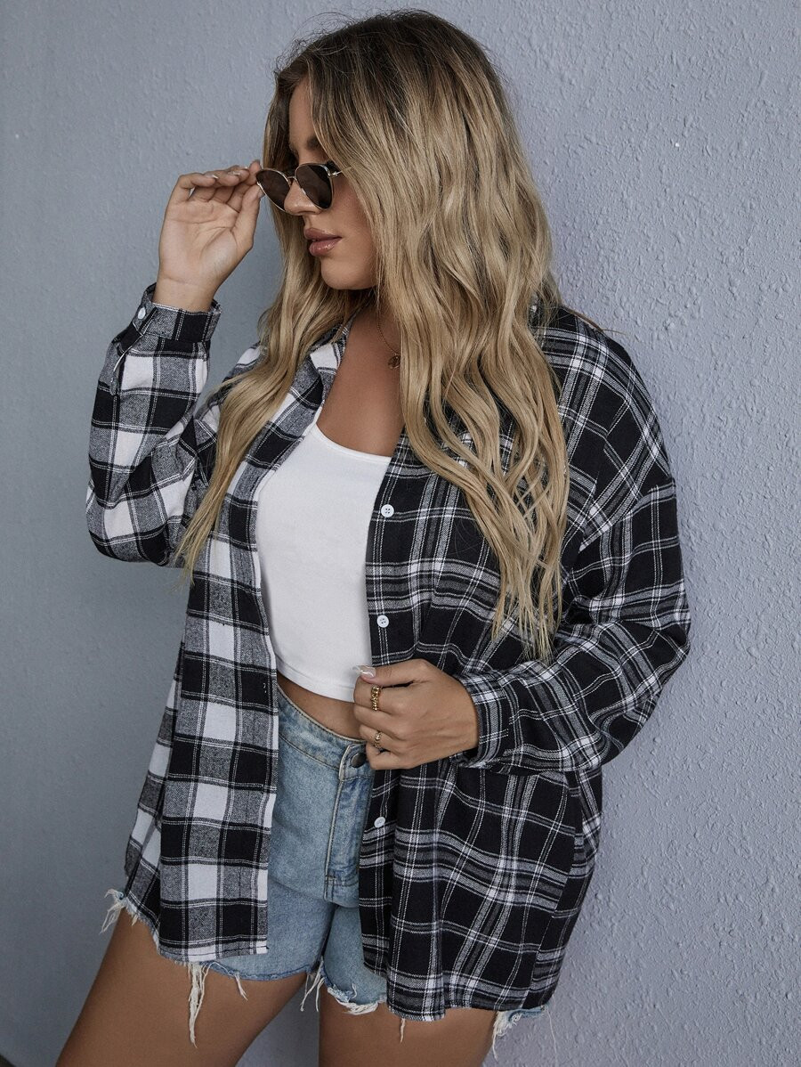 SHEIN LUNE Plus Plaid Button Through Shirt | SHEIN