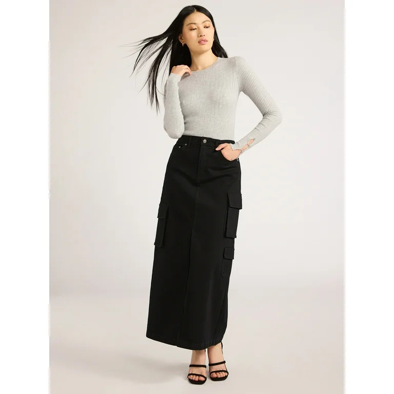 Scoop Women's Denim Cargo Maxi Skirt, Sizes 0-18 | Walmart (US)