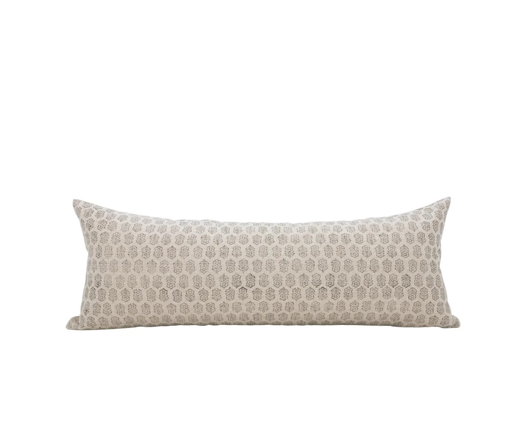 ADELE 14x36 Floral Block Print Pillow Cover Floral Lumbar Cream Floral Pillow Cover Neutral Long ... | Etsy (US)