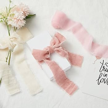 6 Rolls Velvet Ribbon 2 Inch x 6.6 Yard Pink Silk Velvet Ribbon Frayed Fringe Velvet Ribbon for W... | Amazon (US)