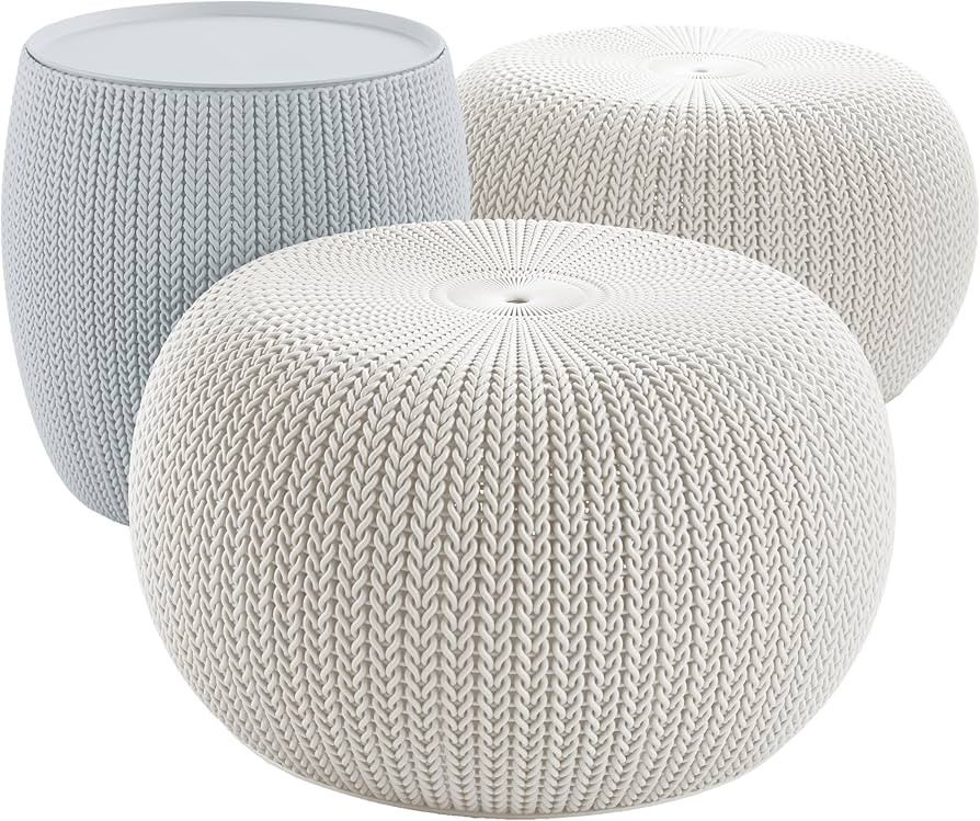 Keter Urban Knit Pouf Ottoman Set of 2 with Storage Table for Patio and Room D\u00e9cor - Perfect... | Amazon (US)