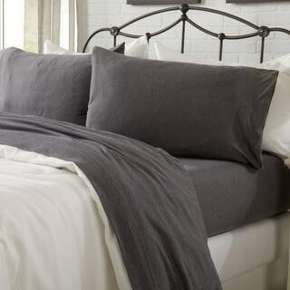 4-Piece Gray Solid Jersey Knit Cotton California King Deep Pocket Sheet Set | The Home Depot