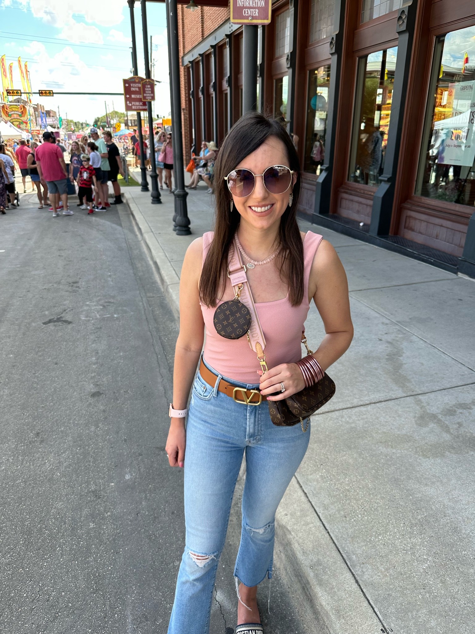 Weekend outfit - show me your mumu bodysuit (size up! Wearing a small), Dior sandals, Valentino  belt and mother denim

#LTKSeasonal #LTKunder100 #LTKunder50