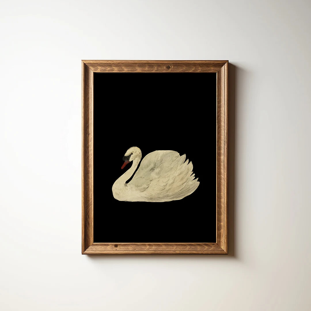 Vintage Swan Painting on Black Background | PRINTABLE Digital Downloads | Antique Swan Oil Painti... | Etsy (US)