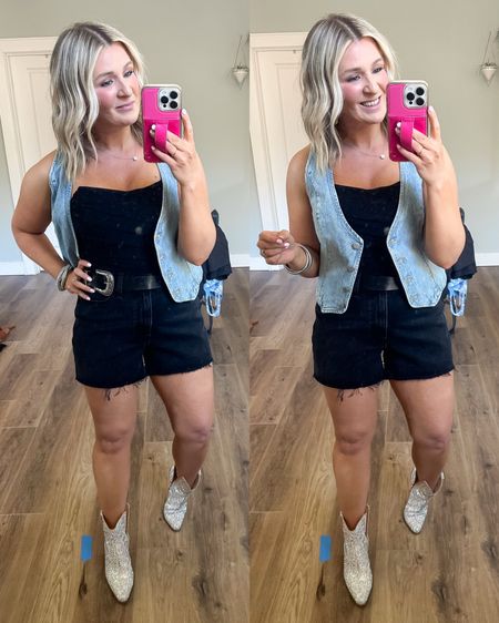 Country concert outfit idea

Medium vest
Size up in the corset 
Cut off denim shorts curve love size 28 
Boots size 7 

#LTKFindsUnder50 #LTKFindsUnder100 #LTKFestival