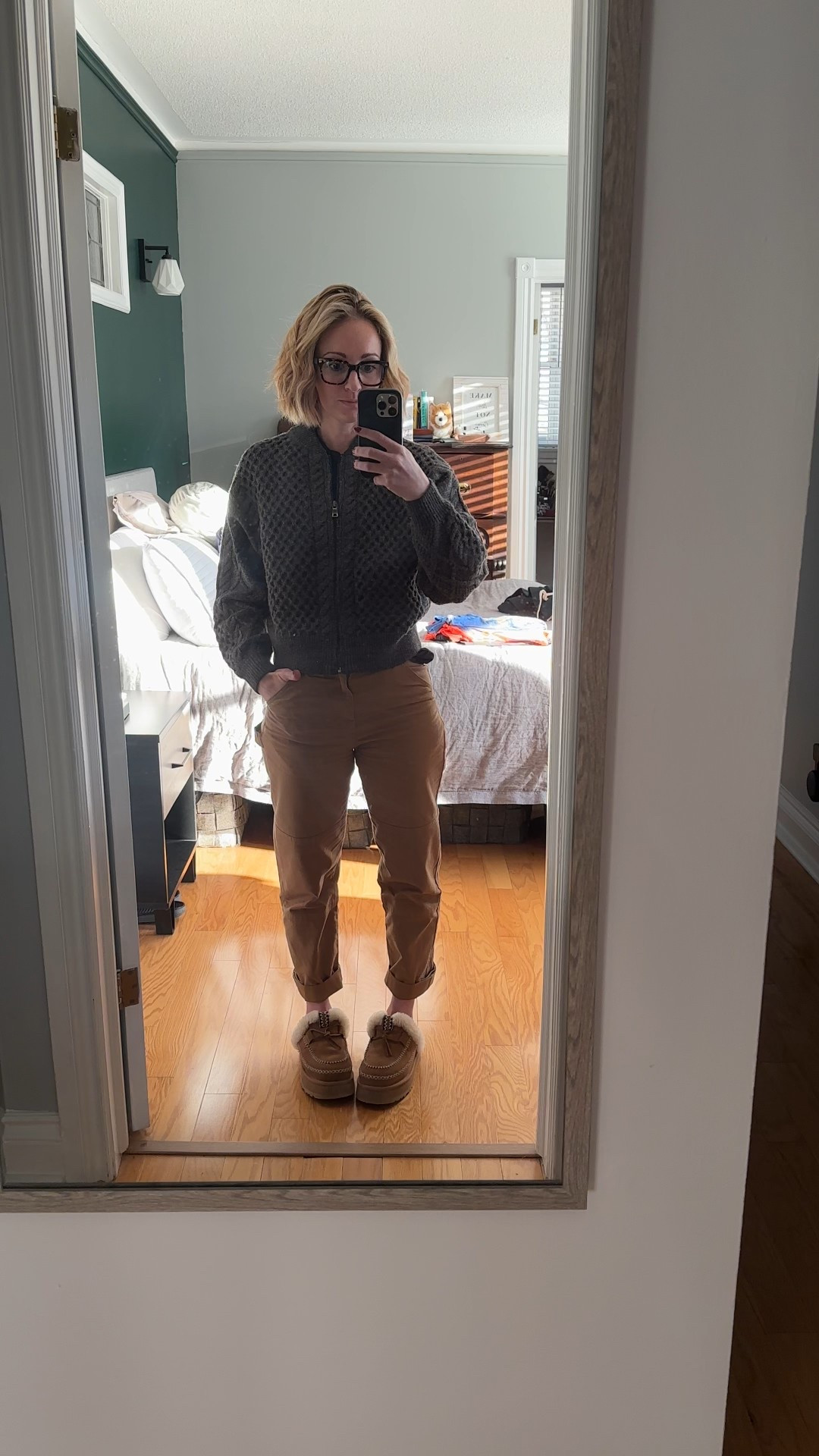 Work from home outfit today! 

Sweater (XS) & Pants (25) from The Normal Brand. 
Glasses Warby Parker
Slippers size 6 UGG
Tshirt Lululemon size 4

#LTKstyletip #LTKworkwear #LTKfall