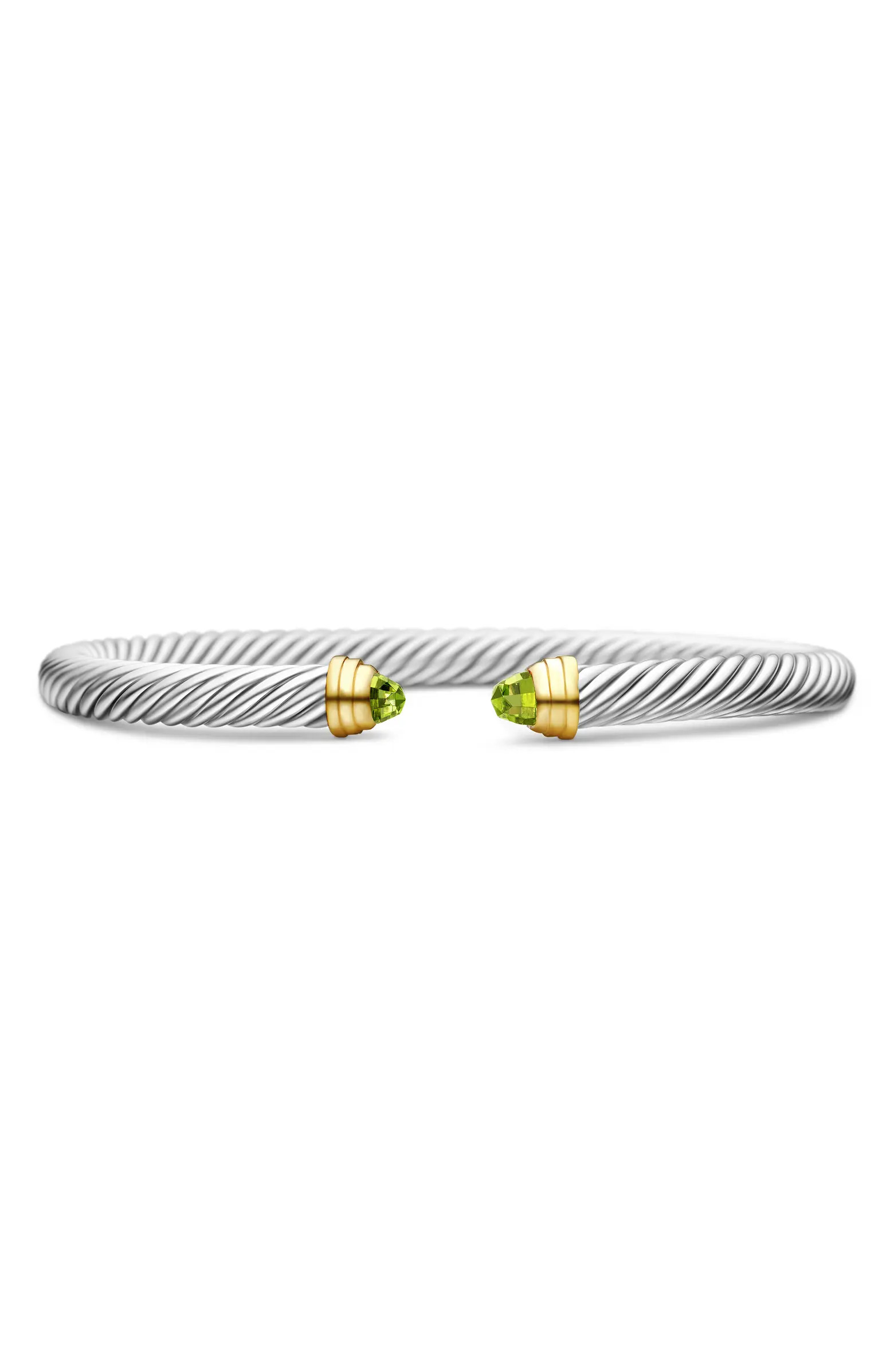 David Yurman Classic Cable Bracelet in Sterling Silver with 14K Yellow Gold and Peridot | Nordstr... | Nordstrom