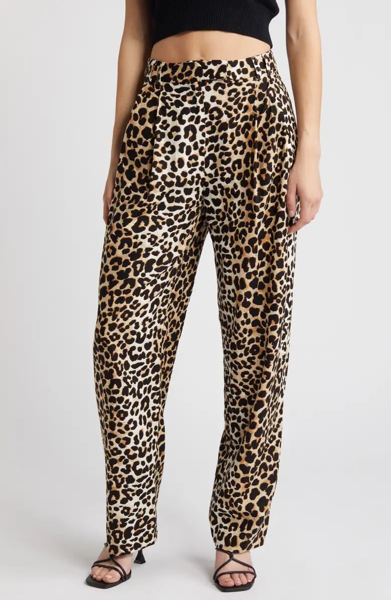 Animal Print Pleat Front Linen Blend Pants | Nordstrom