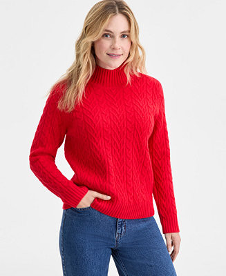 On 34th Women's Mock-Neck Cable Sweater, Created for Macy's - Macy's | Macy's