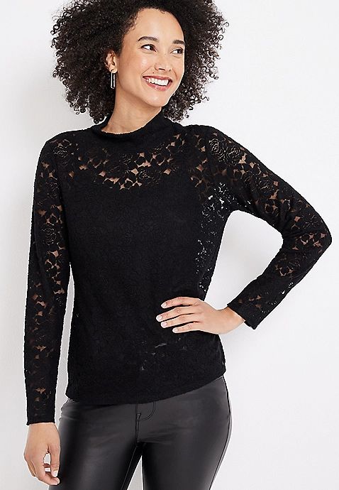 Maple Mock Neck Lace Top | Maurices