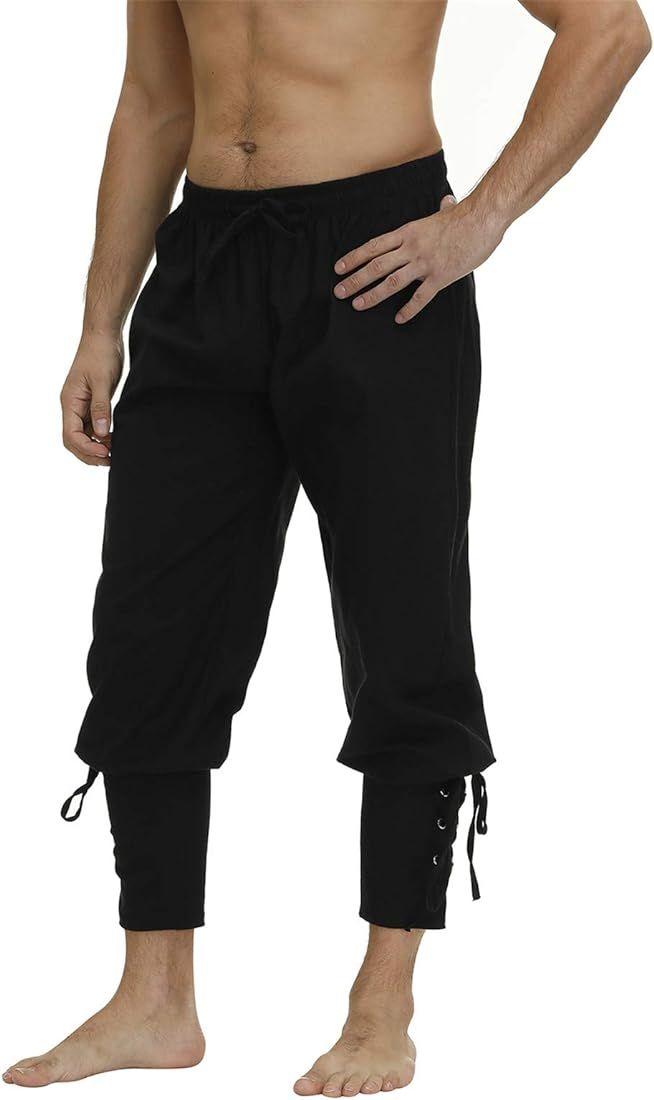 Men's Ankle Banded Cuff Renaissance Pants Medieval Viking Navigator Trousers Pirate Cosplay Costu... | Amazon (US)