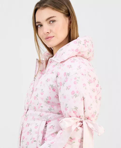 Juniors' Printed Bow-Trim Puffer Jacket | Macy's AU | APAC