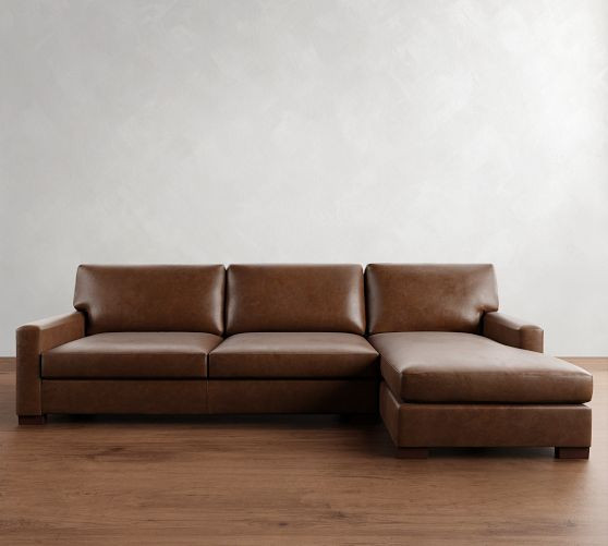 Turner Square Arm Leather Chaise Sectional (105"–129") | Pottery Barn (US)
