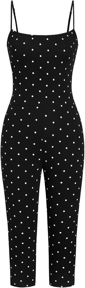 CIDER Jumpsuits For Women Polka Dot Print High Waist Capri Length Collarless Knit Fabric Slim Fit... | Amazon (US)