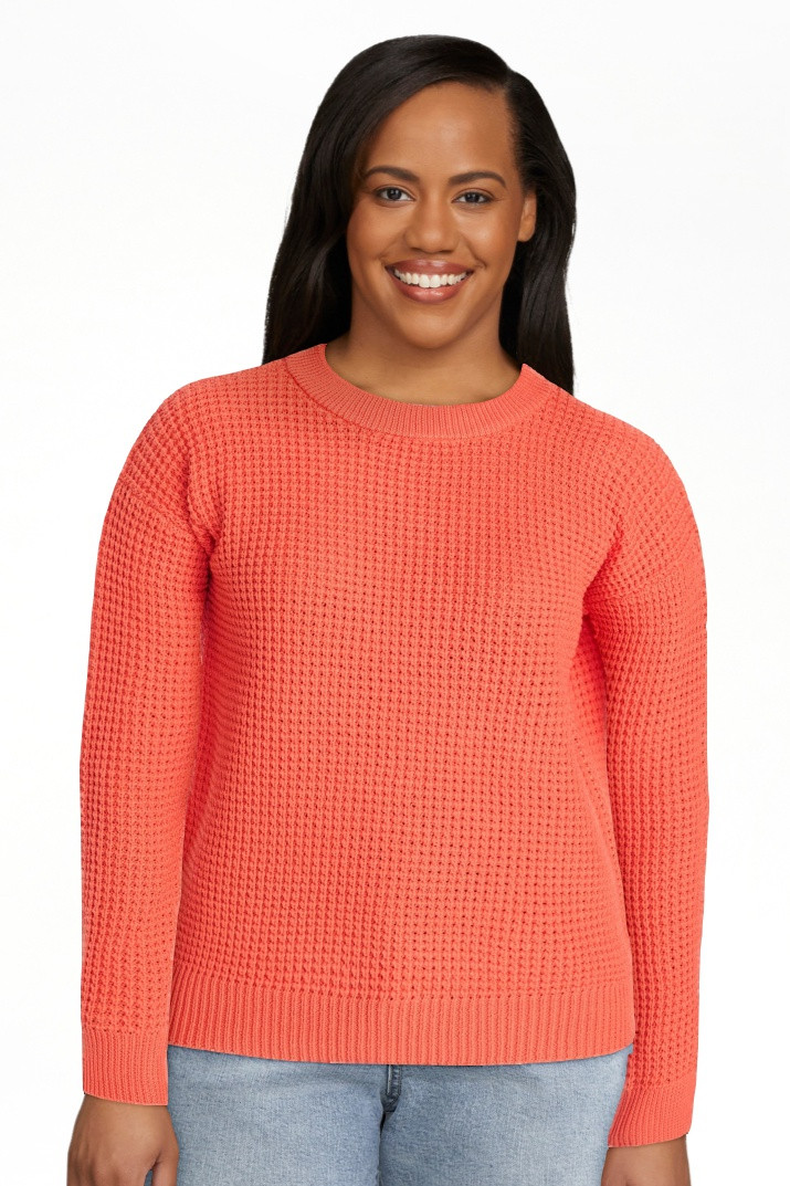 Time and Tru Women's Waffle Stitch Sweater with Long Sleeves, Sizes XS-XXXL | Walmart (US)
