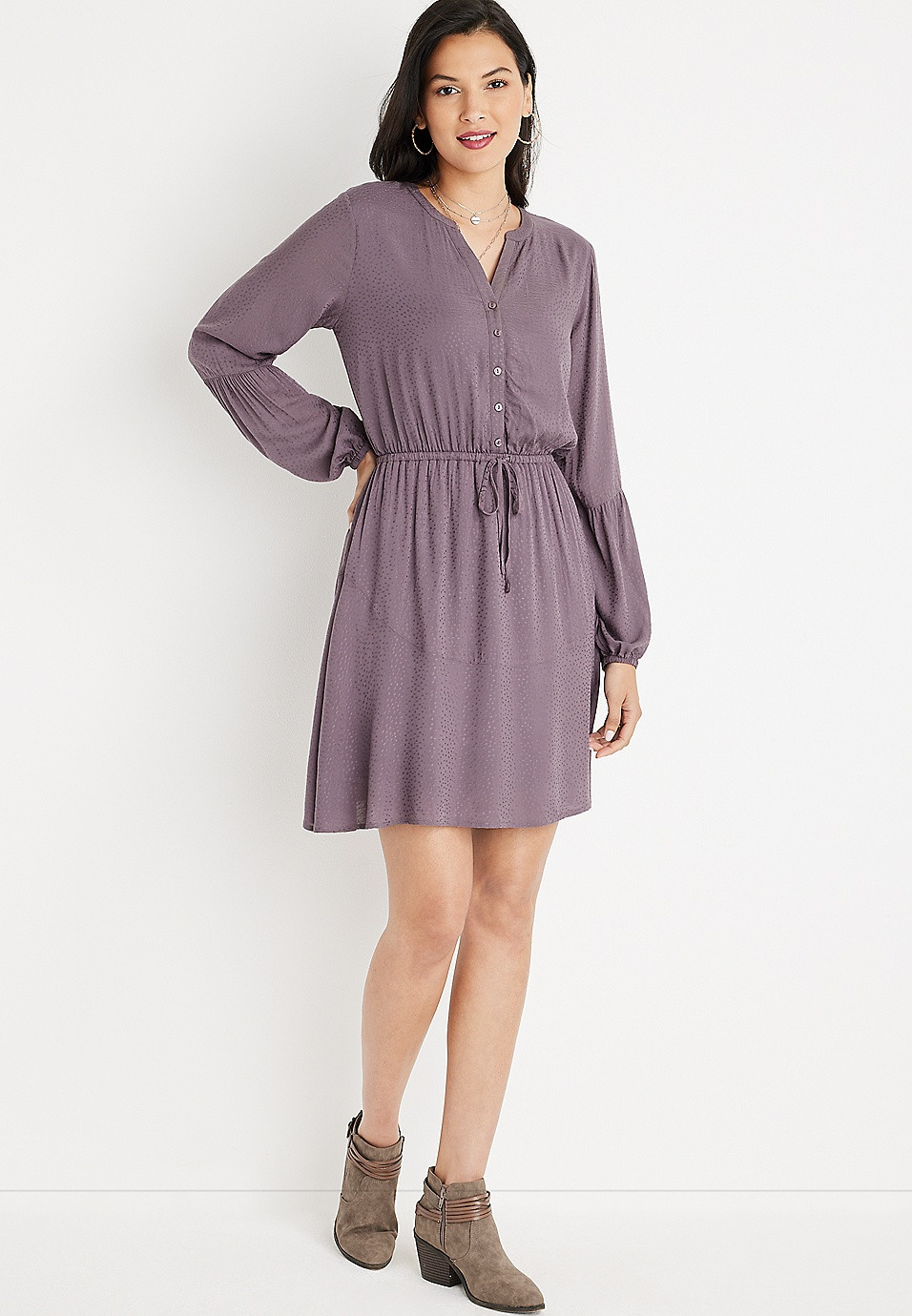 Jacquard Dot Mini Dress | Maurices