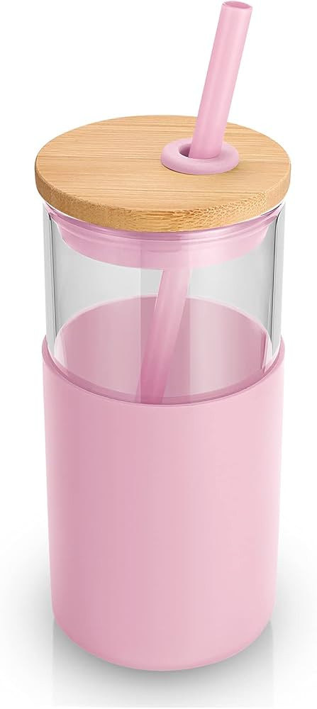 tronco 16oz Glass Tumbler Straw Silicone Protective Sleeve Bamboo Lid - BPA Free | Amazon (US)