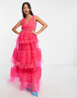 Amy Lynn Honor tiered tulle maxi dress in hot pink | ASOS (Global)
