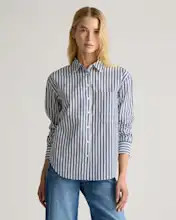 100% Organic Cotton Poplin Long Sleeve Boyfriend Shirt in Hudson Stripe | Quince