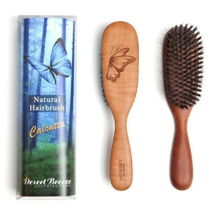 100% Pure Wild Boar Bristle Hair Brush for Fine to Medium hair, Style Calcutta, Most Firm Bristles, made in Germany, Butterfly Engraved into Wood Handle, by Desert Breeze Distributing | Walmart (US)
