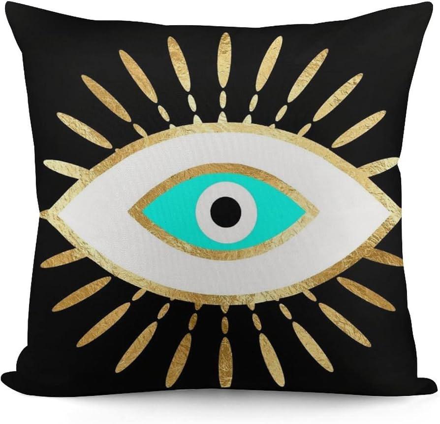 RURALS Hamsa Evil Eye Gold Foil Print Decorative Pillow Covers Cozy Soft Throw Pillowcase Square ... | Amazon (US)