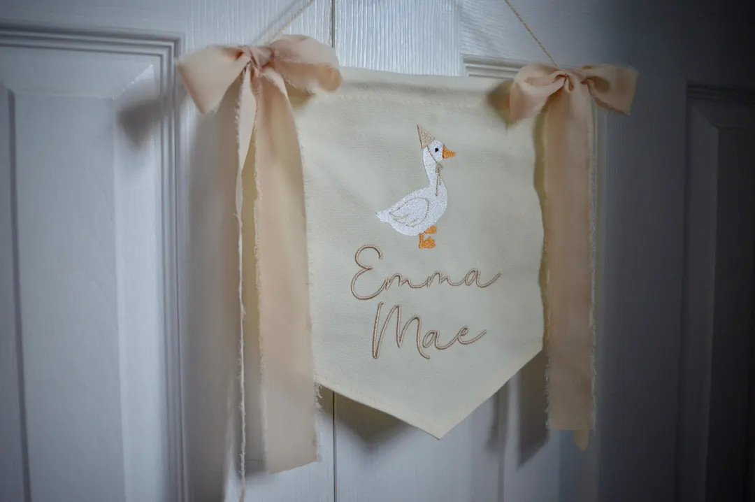 Personalized Goose Name Banner – Custom Nursery Wall Decor – Baby Shower Gift – Embroidered... | Etsy (US)