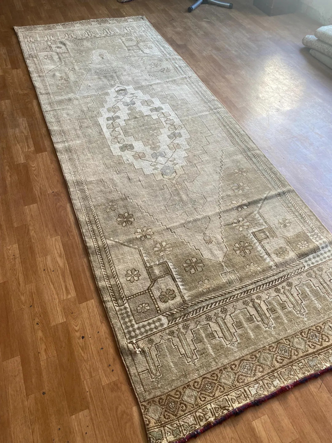 Vintage Turkish Runner Rug: Beige Brown Wool, Distressed Anatolian Carpet - Etsy | Etsy (US)