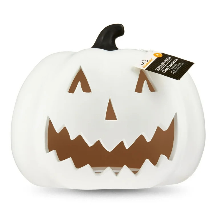 Halloween Clay Jack-o’-Lantern Outdoor Decoration, White, 10.3 in L x 10.3 in W x 8.85 in H, by... | Walmart (US)