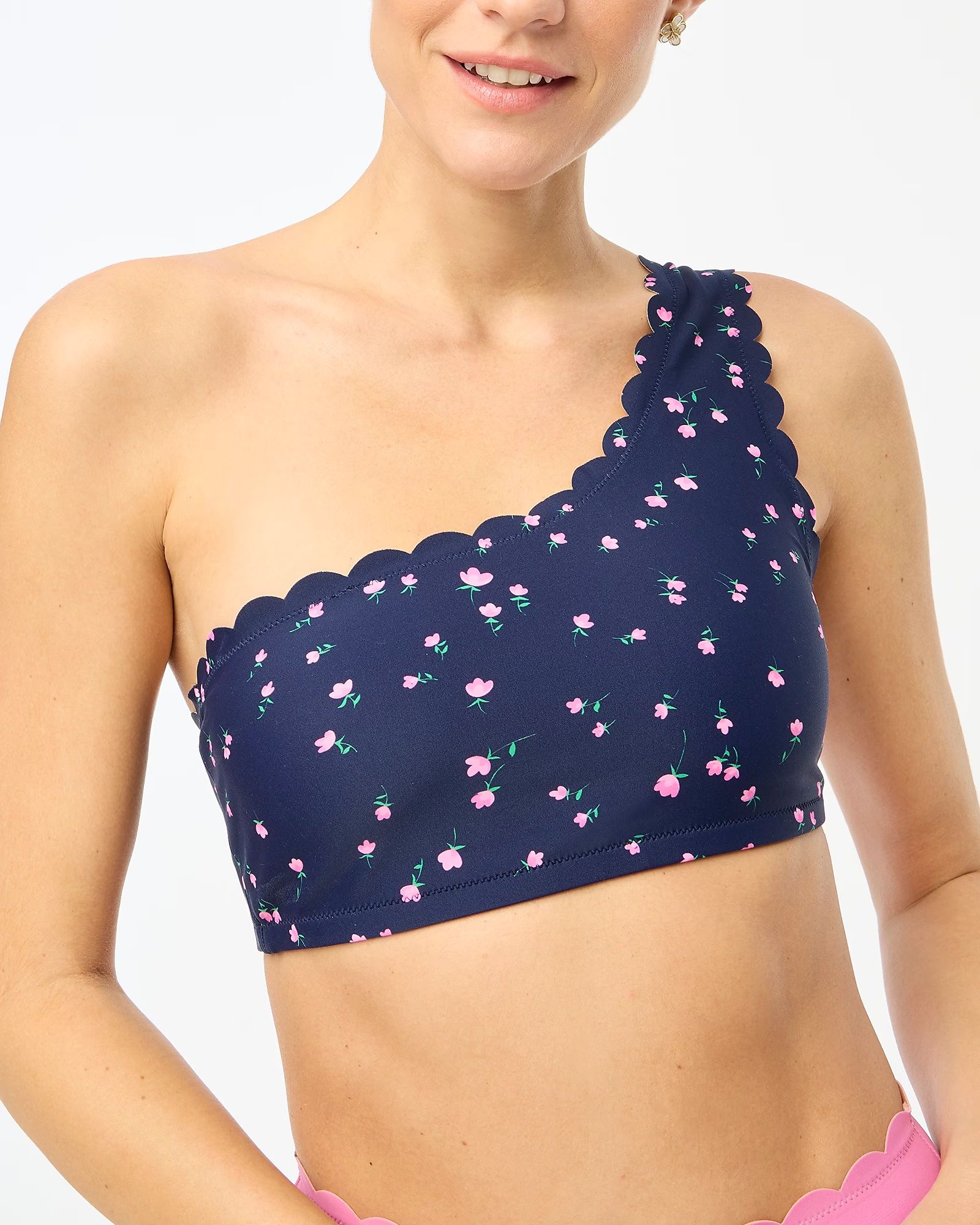 Printed scalloped one-shoulder bikini top | J.Crew Factory