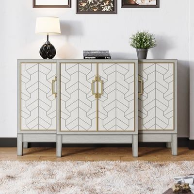 59" Antique Gray Sideboard Buffet with Doors Farmhouse Carved Credenza-Homary | Homary