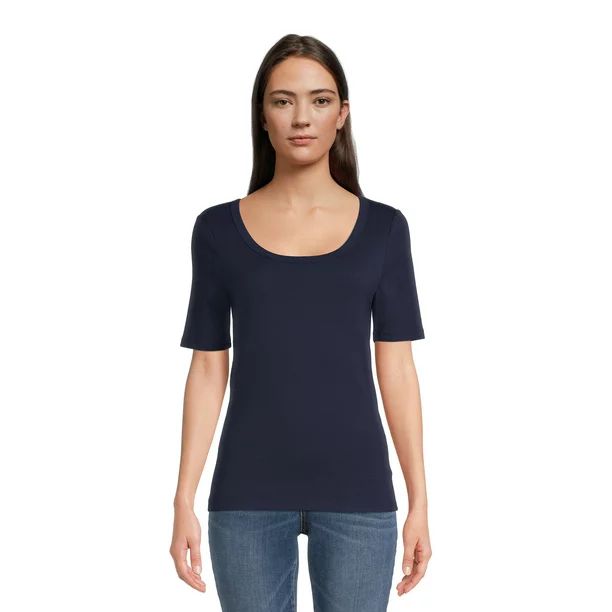 Time and Tru Women's T-Shirt with Elbow Length Sleeves | Walmart (US)