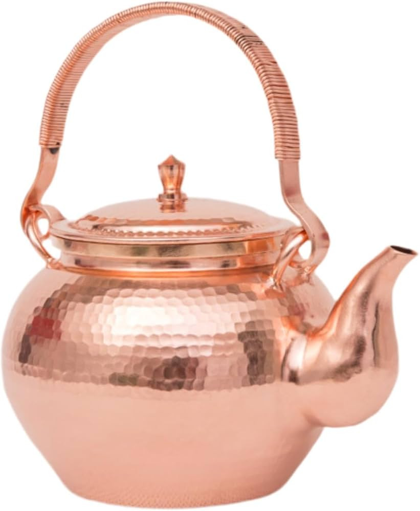 Copper Teapot Chinese Kung Fu Tea Pot Wrapped Handle Hand Hammered 1.4L Tea Kettle Solid Copper T... | Amazon (US)