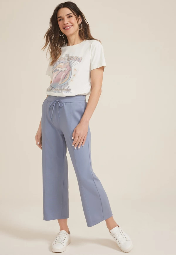 Ribbed Scuba High Rise Wide Leg Cropped Pant | Maurices