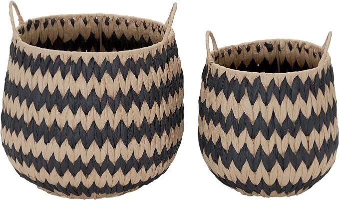Household Essentials Brown Set of 2 Round Woven Wicker Storage Baskets with Handles | Black Stich... | Amazon (US)