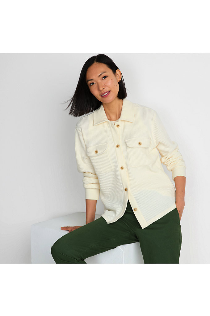 Women's Waffle Relaxed Long Sleeve Shirt Jacket - Lands' End - Ivory - XL | Lands' End (US)