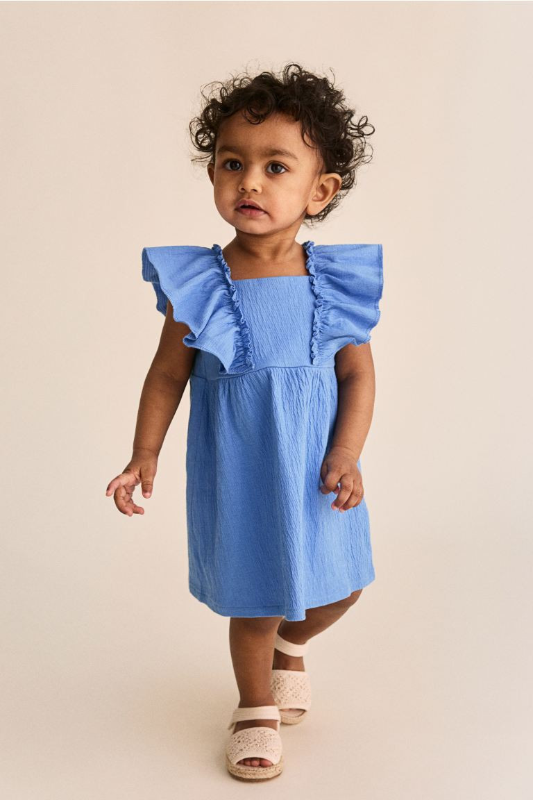 Jersey Dress with Flounces - Square Neckline - Sleeveless - Blue - Kids | H&M US | H&M (US + CA)