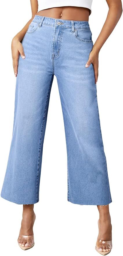 Sidefeel Women's Wide Leg Jeans High Waist Stretchy Straight Leg Denim Pants | Amazon (US)