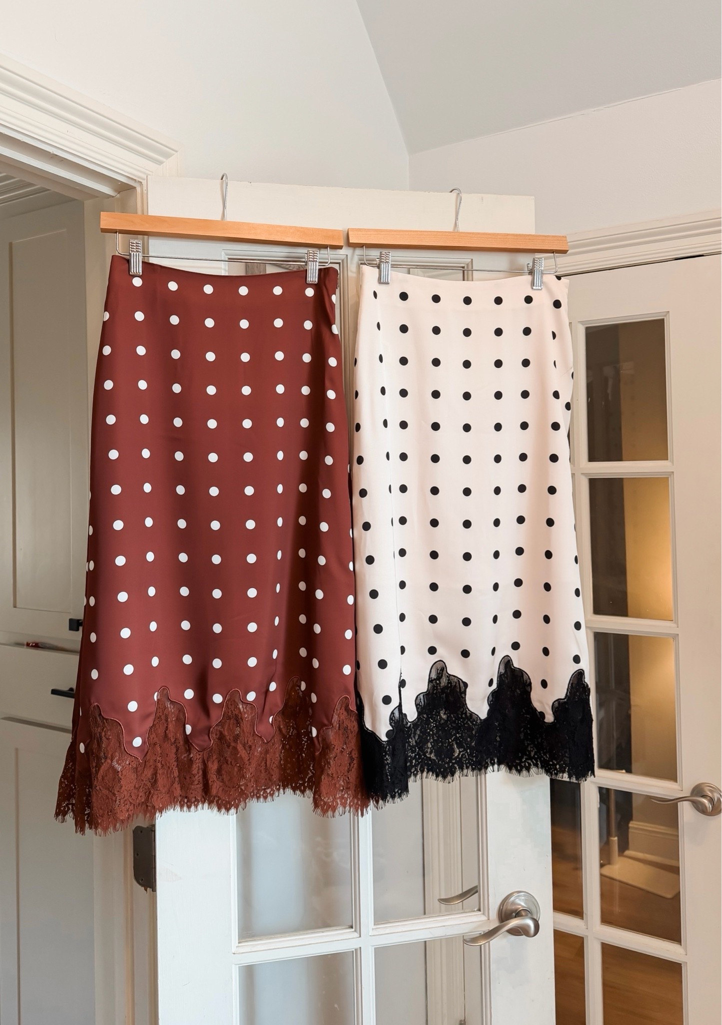 Great workwear skirt options for now and into early fall. 

Satin polka dot midi skirt, lace skirt, summer outfits, fall outfits, business casual workwear, summer style over 40

#LTKOver40 #LTKWorkwear #LTKootd