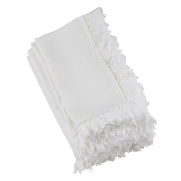 Saro Lifestyle Linen Table Napkins With Fringed Trim Design (Set of 4) | Target