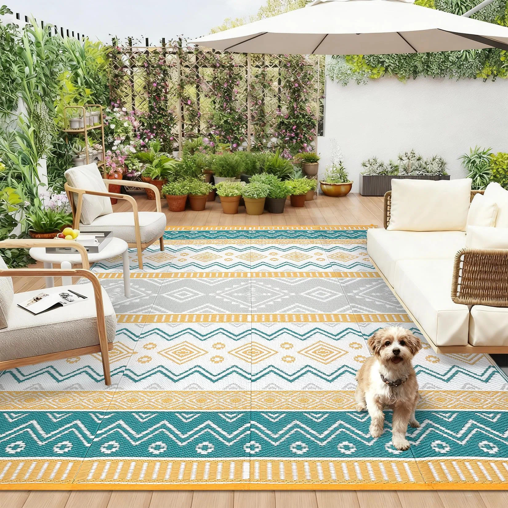 Waterproof Outdoor Area Rug - Geometric Patio Carpet, UV Resistant, Easy Clean, Lightweight & Dur... | Wayfair North America