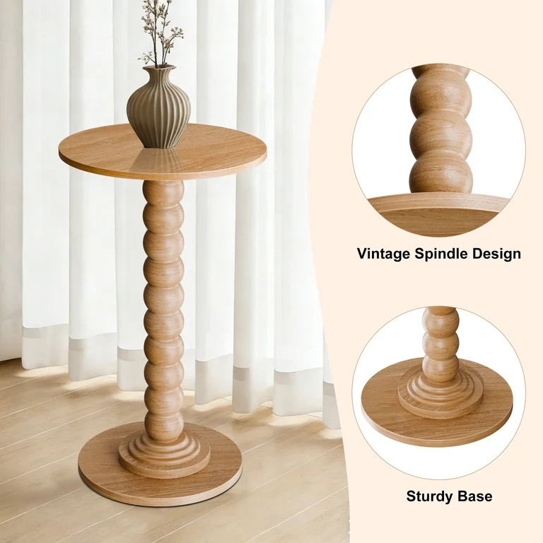 EDX Round Side Table - Solid Wood Leg Small Drink Table for Living Room Bedroom Office,Natural - ... | Walmart (US)