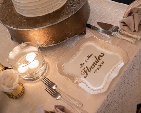 Custom pearl and gold cake tasting / serving set with custom champagne flutes 

#LTKunder50 #LTKwedding #LTKunder100