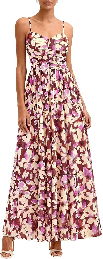 PRETTYGARDEN Women Summer Floral Maxi Dress 2026 Spring Spaghetti Strap Mesh Boho Sundress Party ... | Amazon (US)