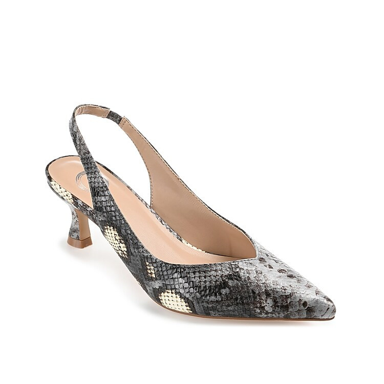 Journee Collection Mikoa Pump | Women's | Grey Snake Print | Size 7.5 | Pumps | Kitten | Slingback | DSW