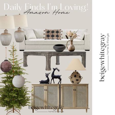 Obsessed with this Amazon Home look!! Love love love this gorgeous statement lamo, and the reindeer are sure to sell out. The coffee table is simple yet timeless! This tree is a best seller on LTK  and the let’s talk about this checkered throw pillow! Now I’m my cart!!all these finds linked. Beigewhitegray 

#LTKHoliday #LTKhome #LTKstyletip