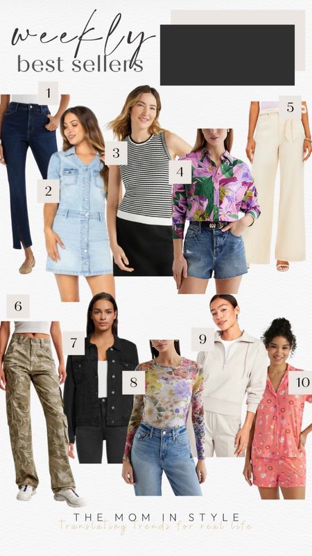 Weekly best sellers, jeans, cargo pants, pj set, knit top, floral shirt, black denim jacket 

#LTKfindsunder50 #LTKfindsunder100