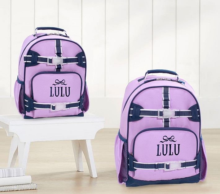 Mackenzie Lavender Solid Navy Trim Backpacks | Pottery Barn Kids